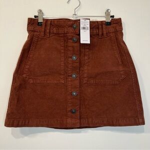 American Eagle High Rise Super Stretch Brown Corduroy Button-Front Skirt size 0